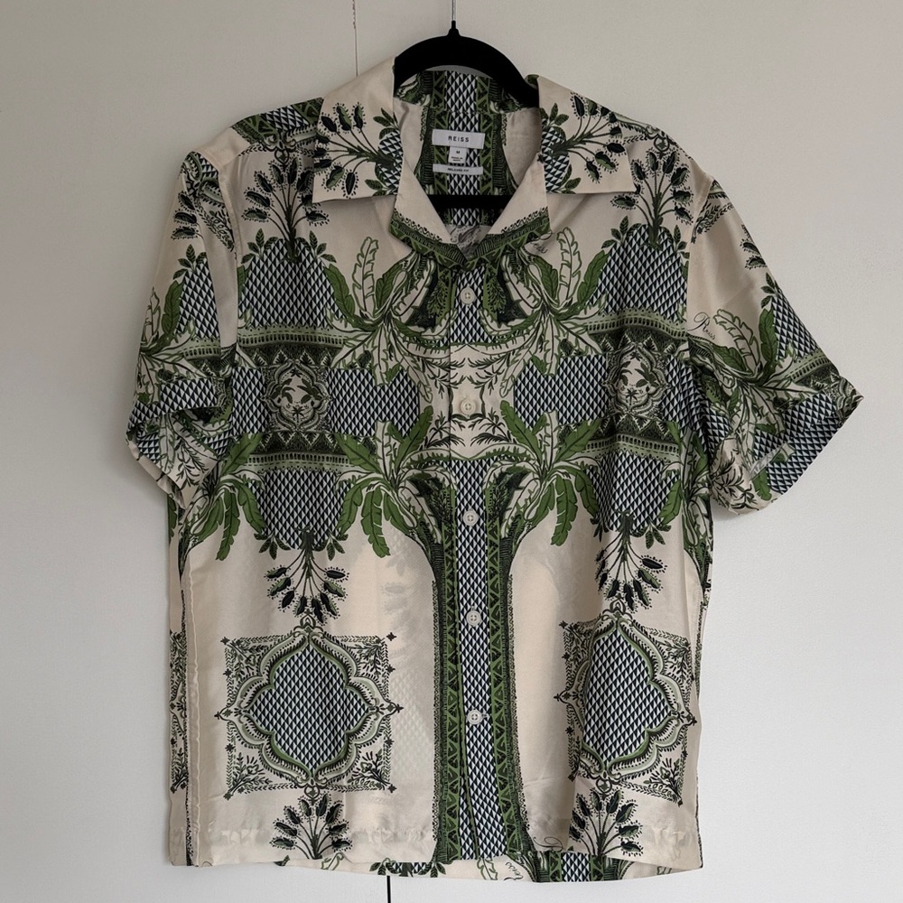 Men's Reiss Green and Cream Patterned Shirt - M
